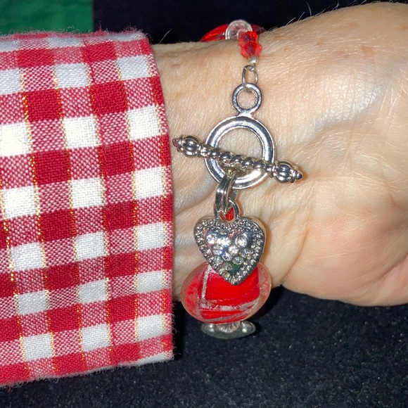 HAND CRAFTED MURANO red w/silver glass and st round beads w/toggle closing.  $30 - Picture 5 of 6